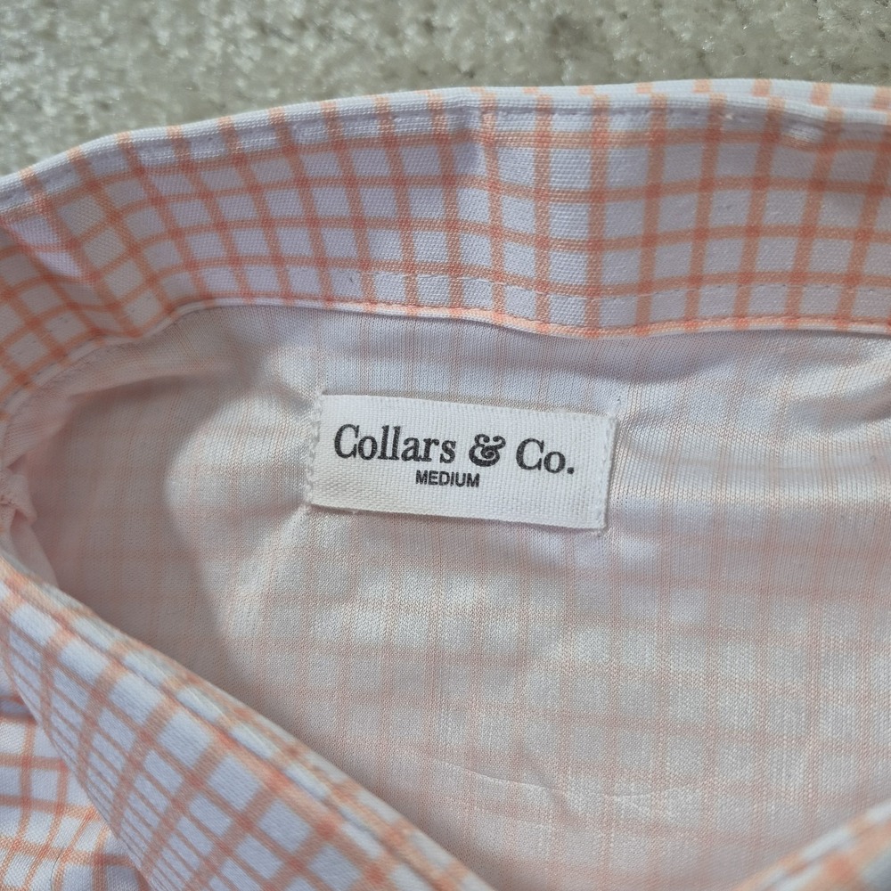 Collars & Co Shirt Mens Medium Orange Check Button Up Performance Office Preppy - Picture 3 of 8